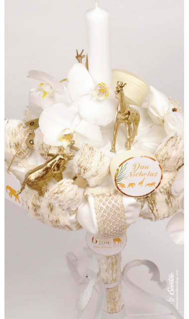 Lumanare de botez gold jungle si orhidee alba, 65x4 cm, Gold Jungle 9